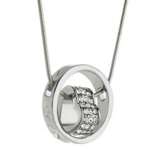Swarovski Crystal Heart in Circle Silver Necklace